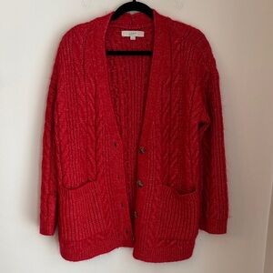 LOFT Vibrant Red cardigan cable Knit button front oversized sweater women medium
